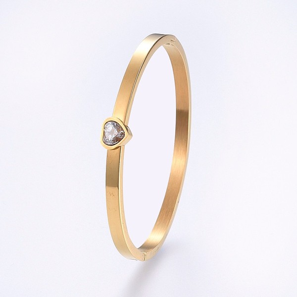PandaHall 304 Stainless Steel Bangles, with Rhinestone, Heart, Golden, 2-1/4 inch(5.6cm)x1-7/8 inch(4.7cm), 4~7.5mm Rhinestone Clear
PandaHall 304 Stainless Steel Bangles, with Rhinestone, Heart, Golden, 2-1/4 inch(5.6cm)x1-7/8 inch(4.7cm), 4~7.5mm Rhinestone Clear