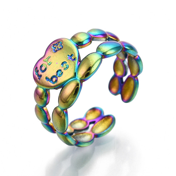 PandaHall 304 Stainless Steel Heart Cuff Rings, Wide Band Rings, Open Ring for Women Girls, with Word For Best, Rainbow Color, US Size 6...
PandaHall 304 Stainless Steel Heart Cuff Rings, Wide Band Rings, Open Ring for Women Girls, with Word For Best, Rainbow Color, US Size 6...