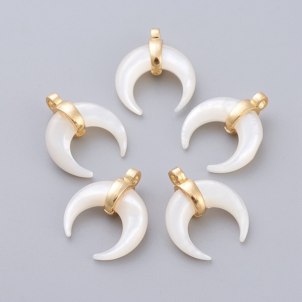 PandaHall Natural White Shell Mother of Pearl Shell Pendants, with Golden Plated Brass Findings, Double Horn/Crescent Moon, 15.5x13x5.3mm...
PandaHall Natural White Shell Mother of Pearl Shell Pendants, with Golden Plated Brass Findings, Double Horn/Crescent Moon, 15.5x13x5.3mm...