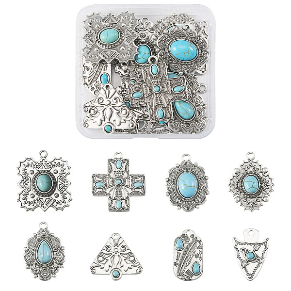 PandaHall 16Pcs 8 Styles Synthetic Turquoise Pendants, with Rack Plating Antique Silver Tone Alloy Findings, Teardrop & Oval & Triangle...
PandaHall 16Pcs 8 Styles Synthetic Turquoise Pendants, with Rack Plating Antique Silver Tone Alloy Findings, Teardrop & Oval & Triangle...