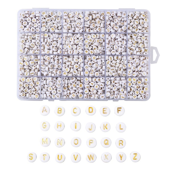 PandaHall Plating Acrylic Beads, Golden Metal Enlaced, Horizontal Hole, Flat Round with Alphabet, White, Letter A~Z, 7x3.5mm, Hole: 1.2mm...
PandaHall Plating Acrylic Beads, Golden Metal Enlaced, Horizontal Hole, Flat Round with Alphabet, White, Letter A~Z, 7x3.5mm, Hole: 1.2mm...