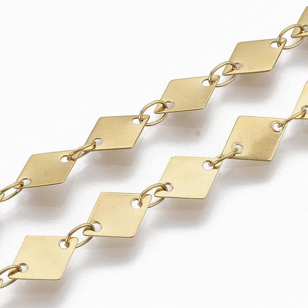 PandaHall 304 Stainless Steel Link Chains, Rhombus Sequin Chains, Soldered, Golden, rhombus: 8.7x6x0.3mm, link: 3.6x2.3x0.3mm, about 39.37...
PandaHall 304 Stainless Steel Link Chains, Rhombus Sequin Chains, Soldered, Golden, rhombus: 8.7x6x0.3mm, link: 3.6x2.3x0.3mm, about 39.37...