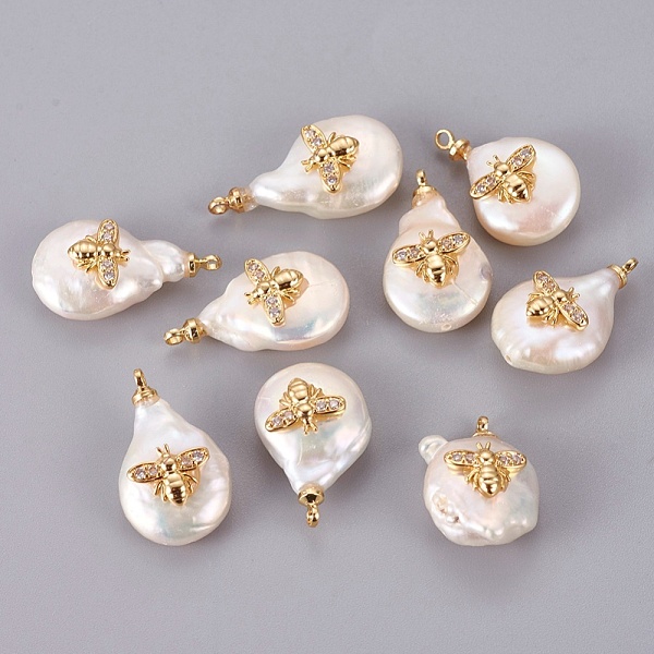 PandaHall Natural Cultured Freshwater Pearl Pendants, with Brass Cubic Zirconia Cabochons, Long-Lasting Plated, Nuggets with Bees, Real 18K..., Clear
PandaHall Natural Cultured Freshwater Pearl Pendants, with Brass Cubic Zirconia Cabochons, Long-Lasting Plated, Nuggets with Bees, Real 18K..., Clear