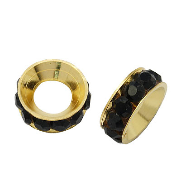 PandaHall Brass Rhinestone Spacer Beads, Grade A, Rondelle, Golden Metal Color, Jet, 9x4mm, Hole: 4mm Brass+Rhinestone Rondelle Black
PandaHall Brass Rhinestone Spacer Beads, Grade A, Rondelle, Golden Metal Color, Jet, 9x4mm, Hole: 4mm Brass+Rhinestone Rondelle Black