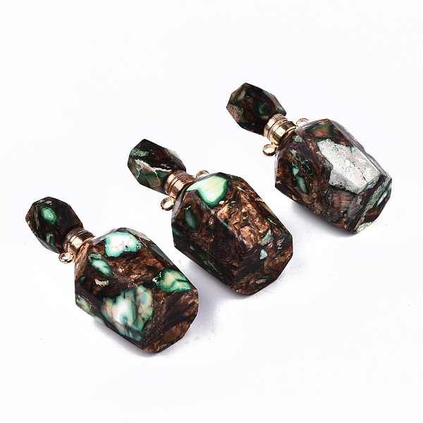 PandaHall Assembled Synthetic Bronzite and Imperial Jasper Openable Perfume Bottle Pendants, with Light Gold Brass Findings, Dyed, Medium...
PandaHall Assembled Synthetic Bronzite and Imperial Jasper Openable Perfume Bottle Pendants, with Light Gold Brass Findings, Dyed, Medium...