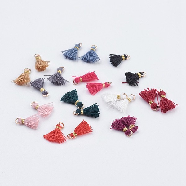 PandaHall Nylon Tassels Pendant Decorations, Mini Tassel, with Golden Tone Iron Findings, Mixed Color, 10.5~14.5x2.5~3mm, Hole: 2mm Nylon..., Multicolor
PandaHall Nylon Tassels Pendant Decorations, Mini Tassel, with Golden Tone Iron Findings, Mixed Color, 10.5~14.5x2.5~3mm, Hole: 2mm Nylon..., Multicolor