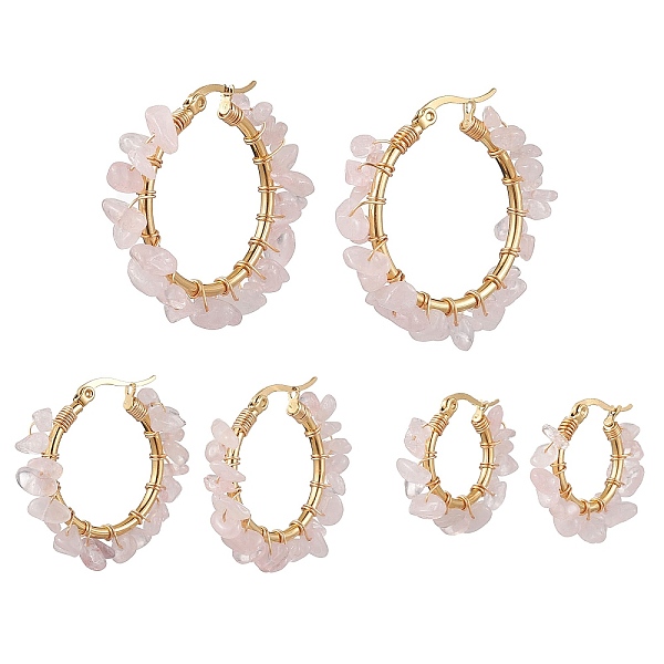 PandaHall 3 Pairs 3 Size Natural Rose Quartz Chips Hoop Earrings, 304 Stainless Steel Wire Wrap Earrings, 23~35x5~8.5mm, 1 Pair/size Rose...
PandaHall 3 Pairs 3 Size Natural Rose Quartz Chips Hoop Earrings, 304 Stainless Steel Wire Wrap Earrings, 23~35x5~8.5mm, 1 Pair/size Rose...