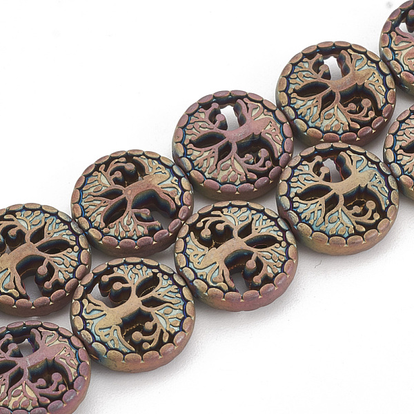 PandaHall Electroplate Non-magnetic Synthetic Hematite Beads Strands, Matte Style, Flat Round with Tree of Life, Rainbow Plated...
PandaHall Electroplate Non-magnetic Synthetic Hematite Beads Strands, Matte Style, Flat Round with Tree of Life, Rainbow Plated...