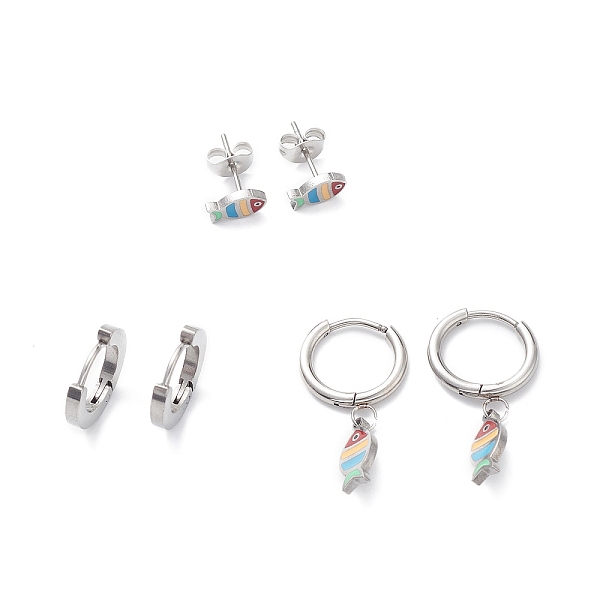 PandaHall 3 Pairs 3 Style Enamel Fish Dangle Hoop Earrings, 304 Stainless Steel Stud Earrings for Women, Stainless Steel Color, 8~27mm, Pin...
PandaHall 3 Pairs 3 Style Enamel Fish Dangle Hoop Earrings, 304 Stainless Steel Stud Earrings for Women, Stainless Steel Color, 8~27mm, Pin...