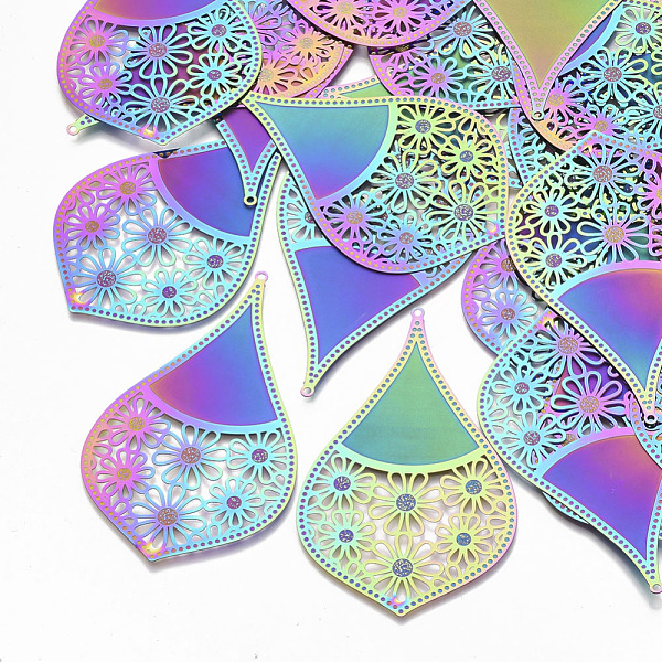 PandaHall Ion Plating(IP) 304 Stainless Steel Filigree Big Pendants, Etched Metal Embellishments, teardrop, with Flower, Rainbow Color...
PandaHall Ion Plating(IP) 304 Stainless Steel Filigree Big Pendants, Etched Metal Embellishments, teardrop, with Flower, Rainbow Color...