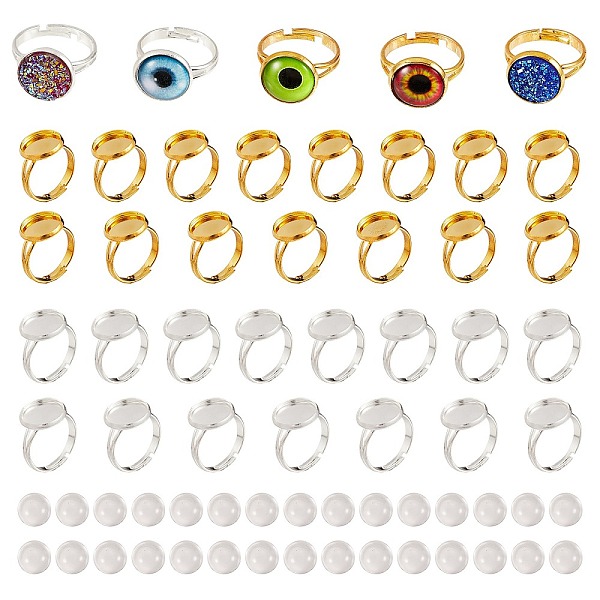 PandaHall DIY Flat Round Ring Making Kits, Including Brass Pad Ring Base, Glass Cabochons, Golden & Silver, Cabochons: 12x5.5mm, 30pcs/box..., Clear
PandaHall DIY Flat Round Ring Making Kits, Including Brass Pad Ring Base, Glass Cabochons, Golden & Silver, Cabochons: 12x5.5mm, 30pcs/box..., Clear