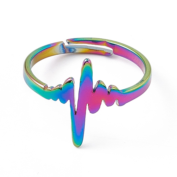 PandaHall Ion Plating(IP) 201 Stainless Steel Heart Beat Adjustable Ring for Women, Rainbow Color, US Size 6 1/4(16.7mm) 201 Stainless Steel
PandaHall Ion Plating(IP) 201 Stainless Steel Heart Beat Adjustable Ring for Women, Rainbow Color, US Size 6 1/4(16.7mm) 201 Stainless Steel