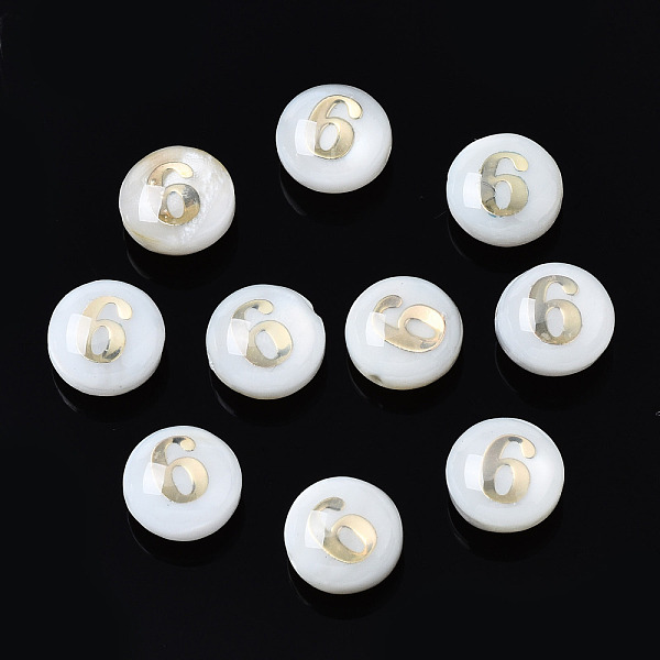 PandaHall Natural Freshwater Shell Beads, with Golden Plated Brass Metal Embellishments, Flat Round with Number, Num.6, 8x4.5mm, Hole: 0.8mm...
PandaHall Natural Freshwater Shell Beads, with Golden Plated Brass Metal Embellishments, Flat Round with Number, Num.6, 8x4.5mm, Hole: 0.8mm...