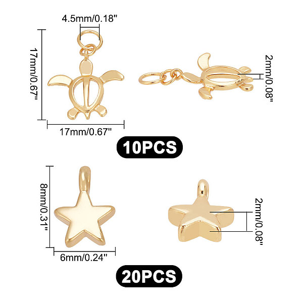 PandaHall ARRICRAFT 30Pcs 2 Sytles Rack Plating Brass Pendants, Star & Tortoise, Golden, 8~17x6~17x2mm, Hole: 1.2~4.5mm Brass Mixed Shapes
PandaHall ARRICRAFT 30Pcs 2 Sytles Rack Plating Brass Pendants, Star & Tortoise, Golden, 8~17x6~17x2mm, Hole: 1.2~4.5mm Brass Mixed Shapes