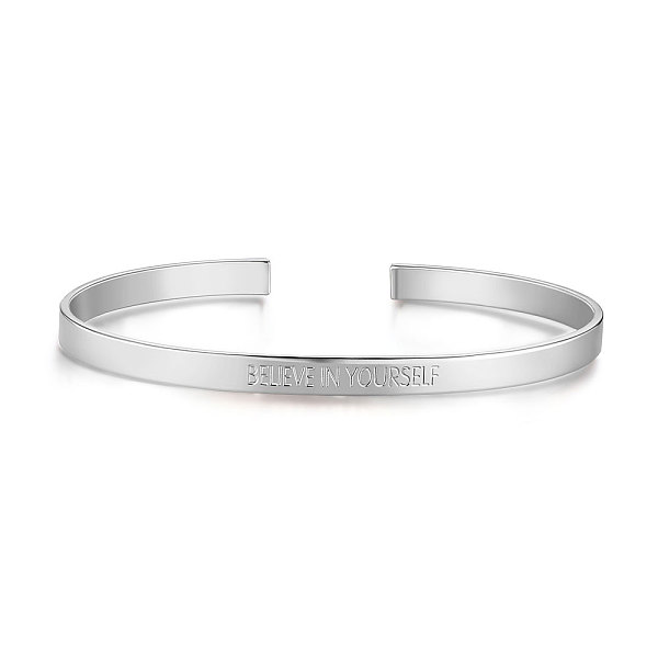 PandaHall SHEGRACE Brass Inspirational Cuff Bangles, with Word Believe In Yourself, Platinum, 2-1/2 inch(6.55cm) Brass
PandaHall SHEGRACE Brass Inspirational Cuff Bangles, with Word Believe In Yourself, Platinum, 2-1/2 inch(6.55cm) Brass