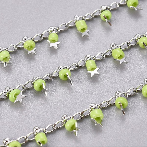 PandaHall Handmade Glass Beaded Chains, with Brass Side Twisted Chains Curb Chains, with Spool, Long-Lasting Plated, Soldered, Star, Real..., Green
PandaHall Handmade Glass Beaded Chains, with Brass Side Twisted Chains Curb Chains, with Spool, Long-Lasting Plated, Soldered, Star, Real..., Green