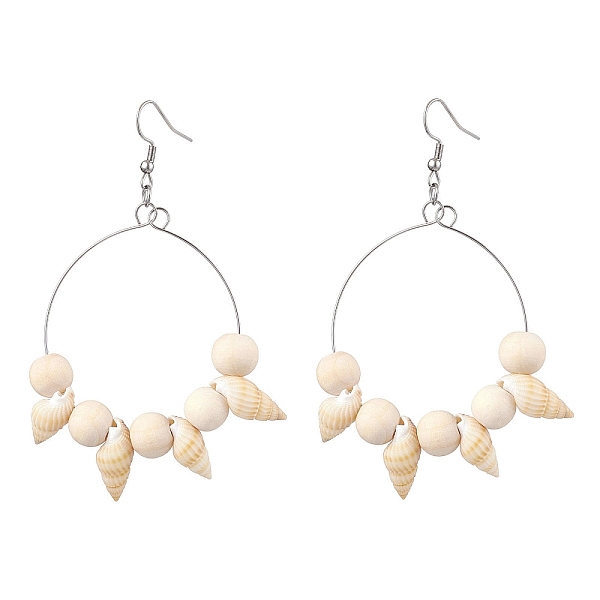 PandaHall Natural Spiral Shell Dangle Earrings, with Wood Beads and 304 Stainless Steel Earring Hooks, Ring, Stainless Steel Color...
PandaHall Natural Spiral Shell Dangle Earrings, with Wood Beads and 304 Stainless Steel Earring Hooks, Ring, Stainless Steel Color...