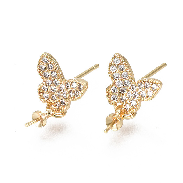 PandaHall Brass Micro Pave Cubic Zirconia Stud Earring Findings, for Half Drilled Bead, Nickel Free, Butterfly, Real 18K Gold Plated, Clear...
PandaHall Brass Micro Pave Cubic Zirconia Stud Earring Findings, for Half Drilled Bead, Nickel Free, Butterfly, Real 18K Gold Plated, Clear...
