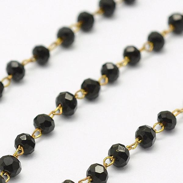 PandaHall Handmade Glass Beaded Chains, Soldered, with Spool, with Raw(Unplated) Brass Findings, Nickel Free, Faceted, Rondelle, Black...
PandaHall Handmade Glass Beaded Chains, Soldered, with Spool, with Raw(Unplated) Brass Findings, Nickel Free, Faceted, Rondelle, Black...