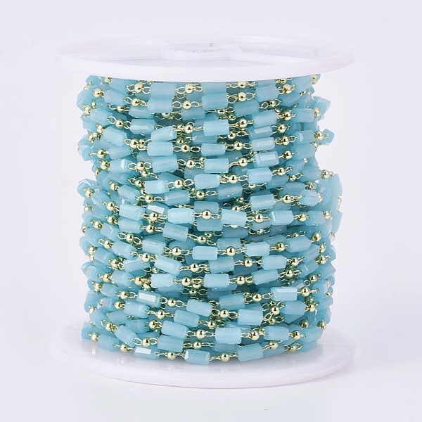 PandaHall Handmade Glass Beaded Chains, Soldered, with Brass Findings, with Spool, Long-Lasting Plated, Real 18K Gold Plated, Cuboid, Pale..., Cyan
PandaHall Handmade Glass Beaded Chains, Soldered, with Brass Findings, with Spool, Long-Lasting Plated, Real 18K Gold Plated, Cuboid, Pale..., Cyan