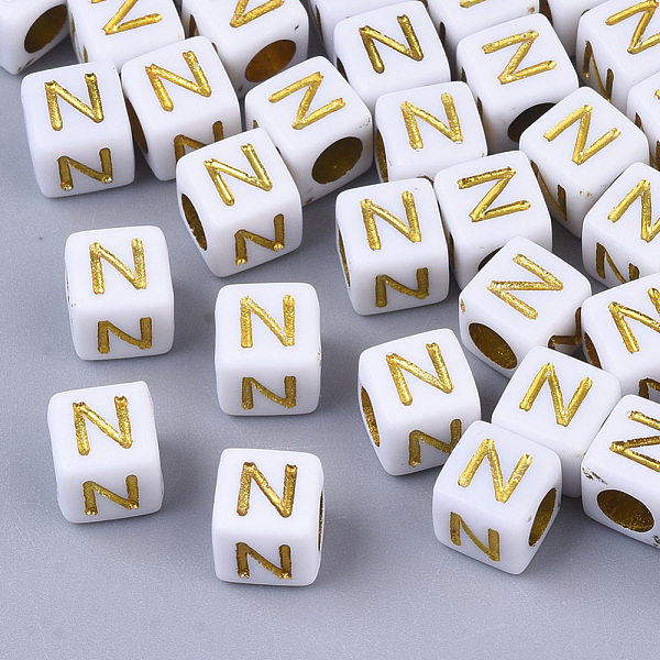 PandaHall Plating Acrylic Beads, Horizontal Hole, Golden Metal Enlaced, Alphabet Style, Cube, Letter.N, 5.5~6x5.5~6x5.5~6mm, Hole: 3.5mm..., Gold
PandaHall Plating Acrylic Beads, Horizontal Hole, Golden Metal Enlaced, Alphabet Style, Cube, Letter.N, 5.5~6x5.5~6x5.5~6mm, Hole: 3.5mm..., Gold