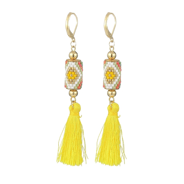 PandaHall Glass Seed Braided Column with Tassel Dangle Leverback Earrings, 304 Stainless Steel Jewelry for Women, Yellow, 81.5mm, Pin... 
PandaHall Glass Seed Braided Column with Tassel Dangle Leverback Earrings, 304 Stainless Steel Jewelry for Women, Yellow, 81.5mm, Pin...