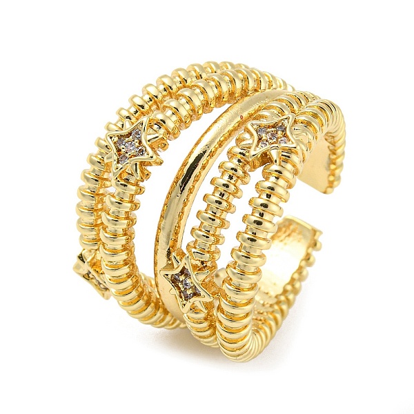 PandaHall Rack Plating Brass Multi Lines Open Cuff Ring, Cubic Zirconia Star Finger Ring, Cadmium Free & Lead Free, Real 18K Gold Plated, US..., Clear
PandaHall Rack Plating Brass Multi Lines Open Cuff Ring, Cubic Zirconia Star Finger Ring, Cadmium Free & Lead Free, Real 18K Gold Plated, US..., Clear