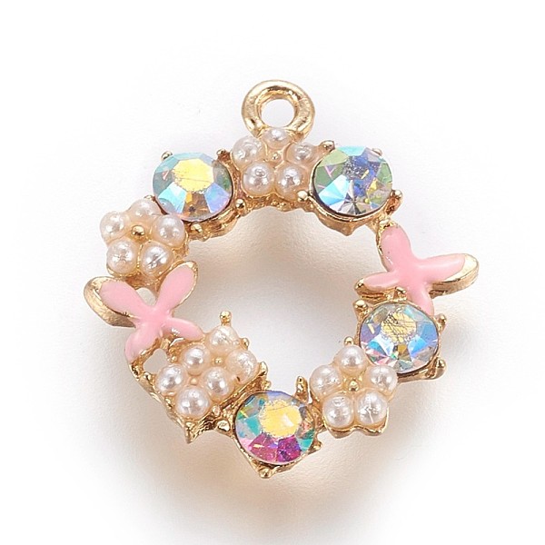 PandaHall Zinc Alloy Pendants, with Enamel, Pearl and Glass Beads, Wreath, Light Gold, Pink, 20x17.5x4.5mm, Hole: 1mm Alloy+Enamel Ring Pink
PandaHall Zinc Alloy Pendants, with Enamel, Pearl and Glass Beads, Wreath, Light Gold, Pink, 20x17.5x4.5mm, Hole: 1mm Alloy+Enamel Ring Pink