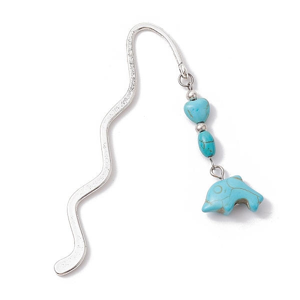 PandaHall Zinc Alloy Wavy Bookmarks, Synthetic Turquoise Bead Pendant Bookmark, Dolphin, 85.5mm, Pendant: 47x19x6mm Alloy Dolphin
PandaHall Zinc Alloy Wavy Bookmarks, Synthetic Turquoise Bead Pendant Bookmark, Dolphin, 85.5mm, Pendant: 47x19x6mm Alloy Dolphin