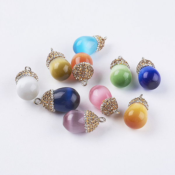 PandaHall Cat Eye Pendants, with Polymer Clay Rhinestone Beads and Brass Finding, teardrop, Golden, Mixed Color, 21~22x11.5~12mm, Hole: 2mm..., Multicolor
PandaHall Cat Eye Pendants, with Polymer Clay Rhinestone Beads and Brass Finding, teardrop, Golden, Mixed Color, 21~22x11.5~12mm, Hole: 2mm..., Multicolor