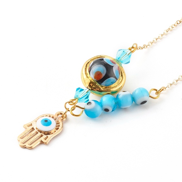 PandaHall Alloy Enamel Hamsa Hand with Evil Eye Pendant Necklaces, with Lampwork Beads and Brass Cable Chains, Golden, Dodger Blue, 17.91...
PandaHall Alloy Enamel Hamsa Hand with Evil Eye Pendant Necklaces, with Lampwork Beads and Brass Cable Chains, Golden, Dodger Blue, 17.91...