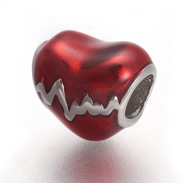 PandaHall 304 Stainless Steel European Beads, with Enamel, Large Hole Beads, Heartbeat, Stainless Steel Color, Red, 10x12x9mm, Hole: 4.5mm...
PandaHall 304 Stainless Steel European Beads, with Enamel, Large Hole Beads, Heartbeat, Stainless Steel Color, Red, 10x12x9mm, Hole: 4.5mm...