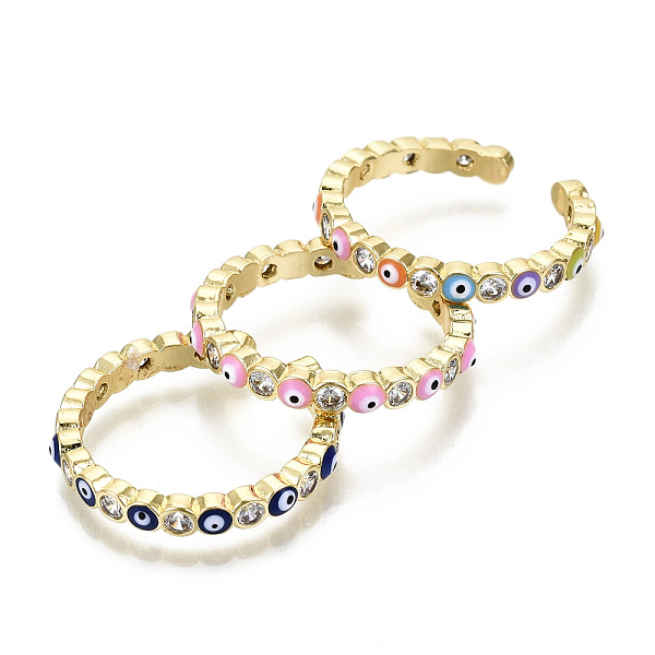 PandaHall Brass Micro Pave Clear Cubic Zirconia Cuff Rings, Open Rings, with Enamel, Nickel Free, Evil Eye, Real 16K Gold Plated, Mixed..., Multicolor
PandaHall Brass Micro Pave Clear Cubic Zirconia Cuff Rings, Open Rings, with Enamel, Nickel Free, Evil Eye, Real 16K Gold Plated, Mixed..., Multicolor