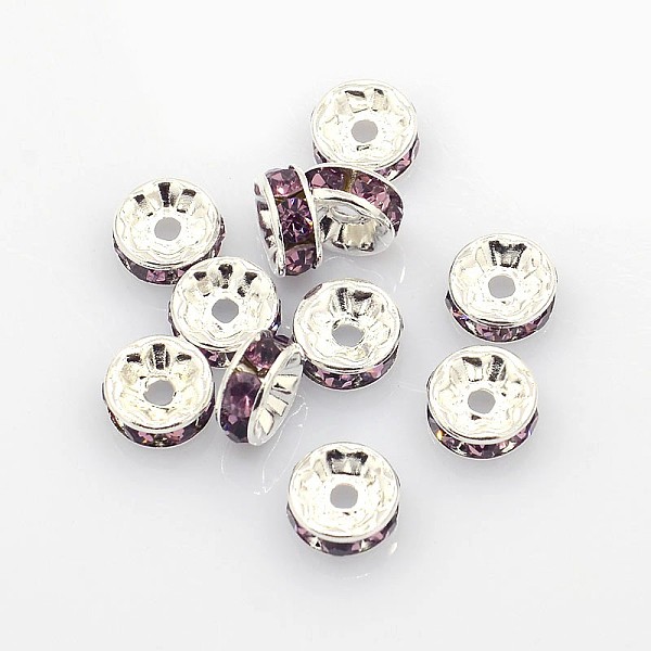 PandaHall Brass Grade A Rhinestone Spacer Beads, Silver Color Plated, Nickel Free, Light Amethyst, 6x3mm, Hole: 1mm Brass+Rhinestone..., Purple
PandaHall Brass Grade A Rhinestone Spacer Beads, Silver Color Plated, Nickel Free, Light Amethyst, 6x3mm, Hole: 1mm Brass+Rhinestone..., Purple