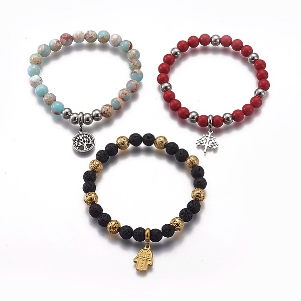 PandaHall Natural & Synthetic Mixed Stone Round Beaded Stretch Charm Bracelets, with 304 Stainless Steel Findings, Mixed Color, 2-1/4...
PandaHall Natural & Synthetic Mixed Stone Round Beaded Stretch Charm Bracelets, with 304 Stainless Steel Findings, Mixed Color, 2-1/4...