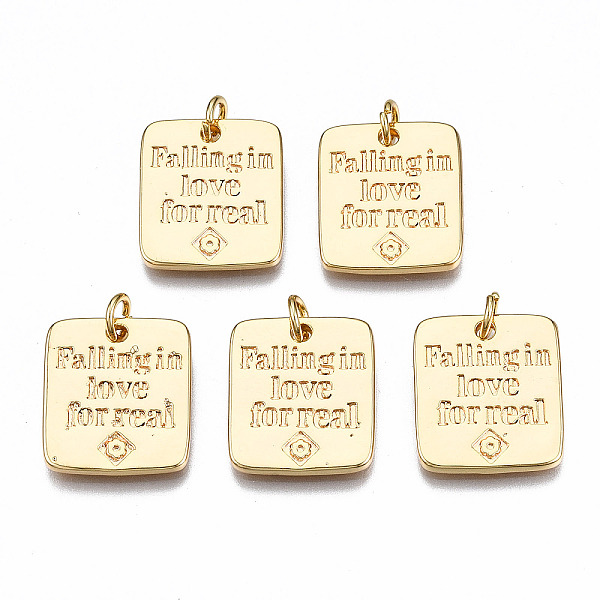 PandaHall 10Pcs Brass Pendants, with Jump Rings, Nickel Free, Rectangle with Word Falling in love for real, Real 18K Gold Plated, 17x15x2mm...
PandaHall 10Pcs Brass Pendants, with Jump Rings, Nickel Free, Rectangle with Word Falling in love for real, Real 18K Gold Plated, 17x15x2mm...