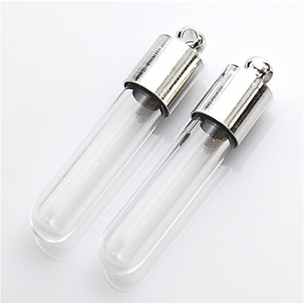 PandaHall Glass Bottle Pendants, with Brass Findings, Platinum, 37x6mm, Hole: 1.6mm, Capacity: 1ml(0.03fl. oz) Glass Bottle Clear
PandaHall Glass Bottle Pendants, with Brass Findings, Platinum, 37x6mm, Hole: 1.6mm, Capacity: 1ml(0.03fl. oz) Glass Bottle Clear