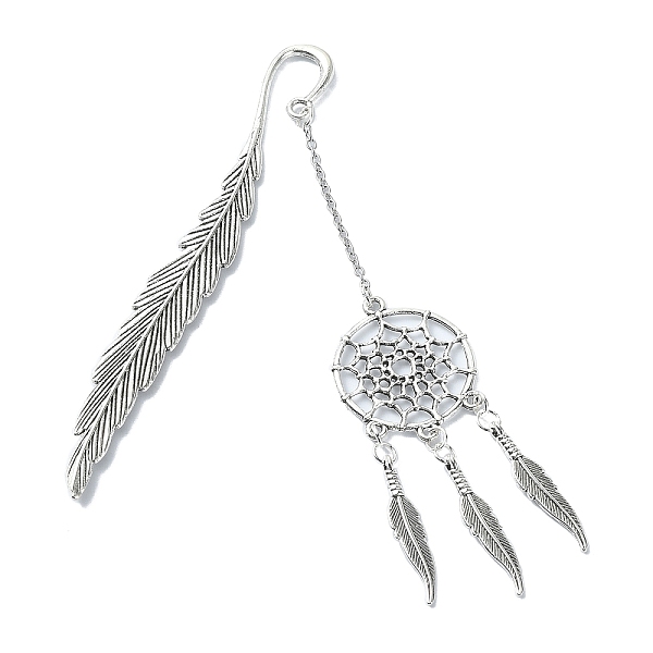 PandaHall Tibetan Style Alloy Feather Bookmarks, Woven Net/Web Pendant Bookmark with Long Chain, Antique Silver, 11.55cm Alloy Feather
PandaHall Tibetan Style Alloy Feather Bookmarks, Woven Net/Web Pendant Bookmark with Long Chain, Antique Silver, 11.55cm Alloy Feather