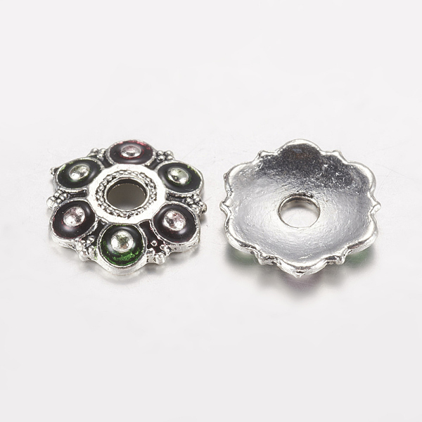 PandaHall Antique Silver Plated Flower Alloy Enamel Bead Caps, 6-Petal, Colorful, 13x2mm, Hole: 3mm Alloy+Enamel
PandaHall Antique Silver Plated Flower Alloy Enamel Bead Caps, 6-Petal, Colorful, 13x2mm, Hole: 3mm Alloy+Enamel