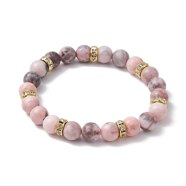 PandaHall 8.5mm Round Natural Pink Zebra Jasper Beaded Stretch Bracelets, Brass Rhinestone Spacer Bead Bracelets for Women, Golden, Inner..., Clear
PandaHall 8.5mm Round Natural Pink Zebra Jasper Beaded Stretch Bracelets, Brass Rhinestone Spacer Bead Bracelets for Women, Golden, Inner..., Clear
