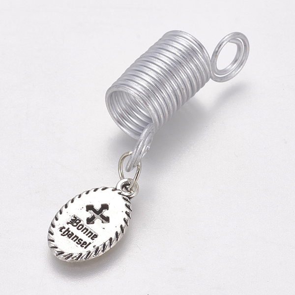 PandaHall Aluminum Wire Hair Coil Cuffs, Dread Cuff Coil, with Alloy Pendants, Oval, Antique Silver & Platinum, 52mm, Hole: 5.5mm Aluminum
PandaHall Aluminum Wire Hair Coil Cuffs, Dread Cuff Coil, with Alloy Pendants, Oval, Antique Silver & Platinum, 52mm, Hole: 5.5mm Aluminum