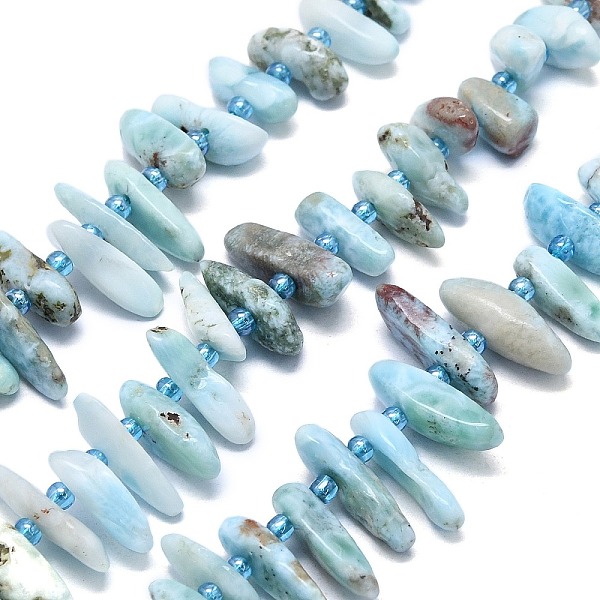 PandaHall Natural Larimar Beads Strands, Nuggets, Top Drilled, with Seed Beads, 10~41.5x5~12x2~7mm, Hole: 0.8~1.2mm, 16.14~16.54''(41~42cm)...
PandaHall Natural Larimar Beads Strands, Nuggets, Top Drilled, with Seed Beads, 10~41.5x5~12x2~7mm, Hole: 0.8~1.2mm, 16.14~16.54''(41~42cm)...