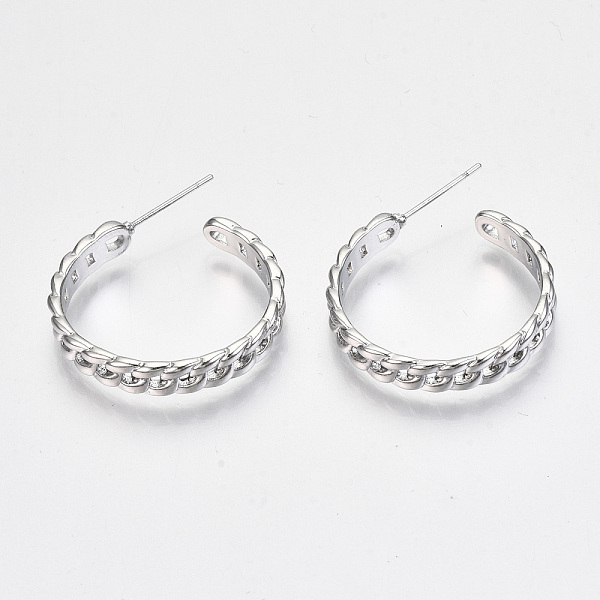 PandaHall Brass Half Hoop Earrings, Stud Earring, Nickel Free, Curb Chain Shape, Real Platinum Plated, 27x26x5mm, Pin: 0.7mm Brass Ring
PandaHall Brass Half Hoop Earrings, Stud Earring, Nickel Free, Curb Chain Shape, Real Platinum Plated, 27x26x5mm, Pin: 0.7mm Brass Ring