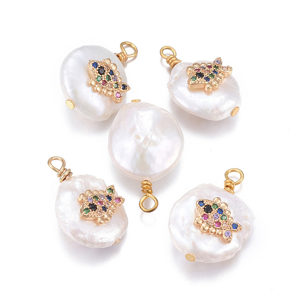 PandaHall Natural Cultured Freshwater Pearl Pendants, with Brass Micro Pave Cubic Zirconia Findings, Nuggets with Fish, Golden, Colorful...
PandaHall Natural Cultured Freshwater Pearl Pendants, with Brass Micro Pave Cubic Zirconia Findings, Nuggets with Fish, Golden, Colorful...