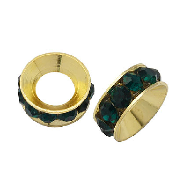 PandaHall Brass Rhinestone Spacer Beads, Grade A, Rondelle, Golden Metal Color, Emerald, 9x4mm, Hole: 4mm Brass+Rhinestone Rondelle Green
PandaHall Brass Rhinestone Spacer Beads, Grade A, Rondelle, Golden Metal Color, Emerald, 9x4mm, Hole: 4mm Brass+Rhinestone Rondelle Green