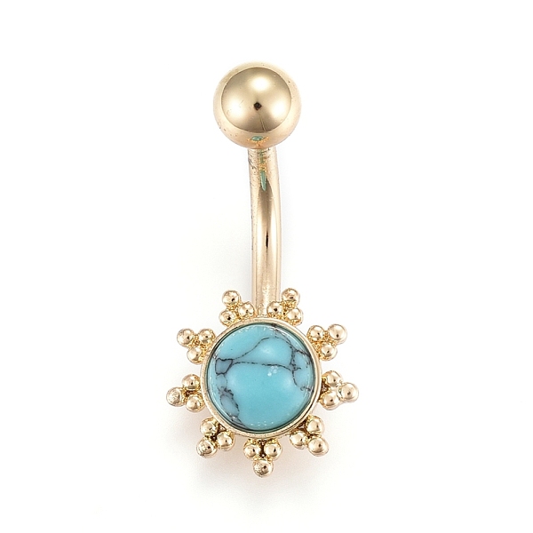 PandaHall Piercing Jewelry, Brass Navel Ring, Belly Rings, with Synthetic Turquoise & Stainless Steel Bar, Golden, 24x11mm, Bar: 15 Gauge...
PandaHall Piercing Jewelry, Brass Navel Ring, Belly Rings, with Synthetic Turquoise & Stainless Steel Bar, Golden, 24x11mm, Bar: 15 Gauge...