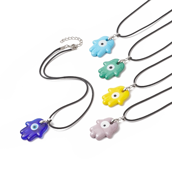 PandaHall Handmade Lampwork Hanmsa Hand with Evil Eye Pendant Necklaces, Waxed Cord Choker Necklace with Iron Lobster Claw Clasp & Chain..., Multicolor
PandaHall Handmade Lampwork Hanmsa Hand with Evil Eye Pendant Necklaces, Waxed Cord Choker Necklace with Iron Lobster Claw Clasp & Chain..., Multicolor