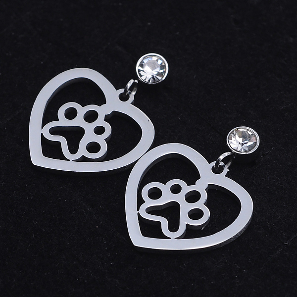 PandaHall 201 Stainless Steel Dangle Stud Earrings, with Clear Cubic Zirconia, Heart with Dog Paw Prints, Stainless Steel Color, 21mm, Pin...
PandaHall 201 Stainless Steel Dangle Stud Earrings, with Clear Cubic Zirconia, Heart with Dog Paw Prints, Stainless Steel Color, 21mm, Pin...