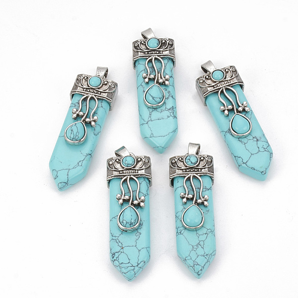 PandaHall Synthetic Turquoise Pendants, with Alloy Findings, Sword, Dyed, Antique Silver, 49~55x16x10~11mm, Hole: 6.5x3mm Synthetic...
PandaHall Synthetic Turquoise Pendants, with Alloy Findings, Sword, Dyed, Antique Silver, 49~55x16x10~11mm, Hole: 6.5x3mm Synthetic...