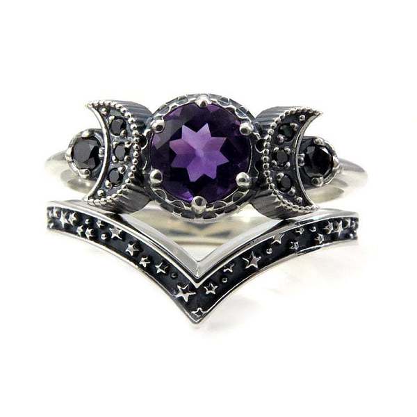 PandaHall Gothic Purple Crystal Ring with Triple Moon Goddess - Black Diamond Jewelry for Women, Purple, number 6 Alloy Purple
PandaHall Gothic Purple Crystal Ring with Triple Moon Goddess - Black Diamond Jewelry for Women, Purple, number 6 Alloy Purple